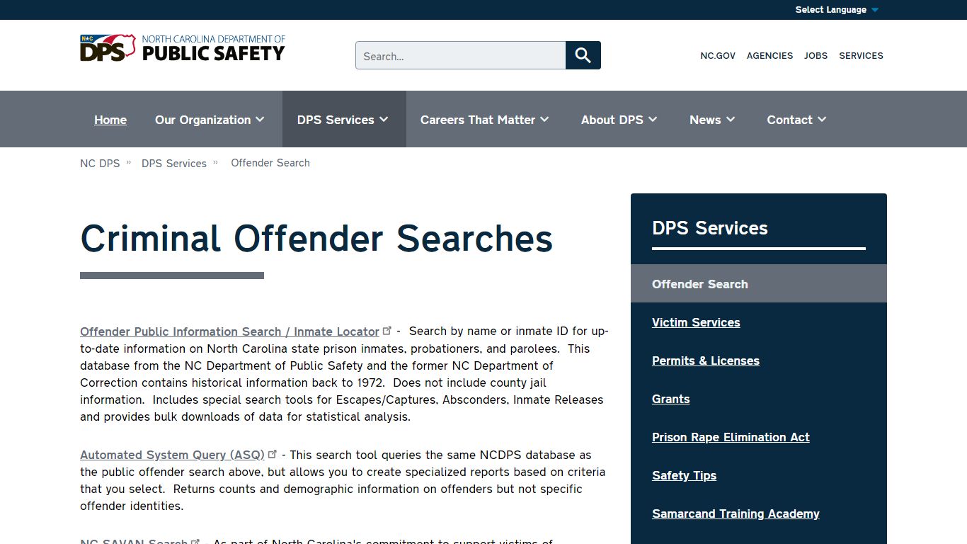 NC DPS: Criminal Offender Searches